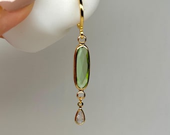 Sweet Green Dangle Hoops| Everyday and Special Occasion | Gold, 18k Gold Plated Chain| Handmade Earring