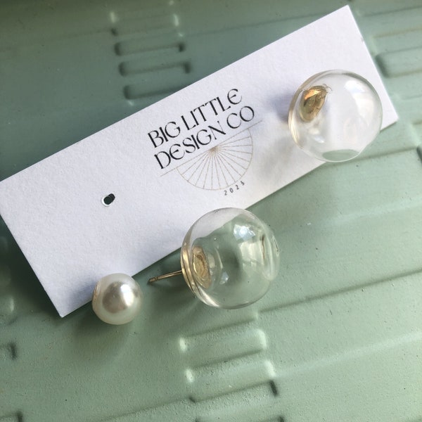 Reversible Glass Bubble and Faux Pearl Studs (Bert)| Everyday and Special Occasion | Glass and Resin | Handmade Earring |