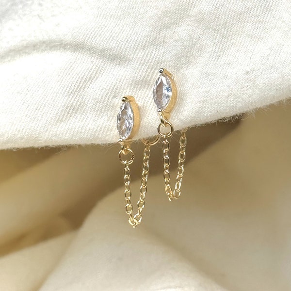 Marquise Gold Chain Loop| Everyday and Special Occasion | Gold, 18k Gold Plated Chain| Handmade Earring