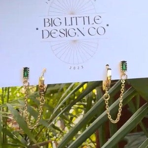Double Studs (Emerald and Gold Hoops) | Everyday and Special Occasion | Gold, CZ Charm, 18k Gold Plated