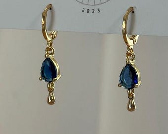 Navy and Gold Drop Dangle Hoops| Everyday and Special Occasion | Gold Plated | Handmade Earring