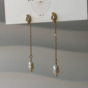Gold Plated stud crystals with pearls with Ear Jacket | Everyday and Special Occasion | Pearl, Gold, 18k Gold Plated Chain| Handmade Earring