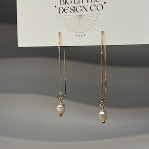 Gold Freshwater Pearl Threaders | Everyday and Special Occasion | Pearl, Gold, 18k Gold Plated Chain| Handmade Earring