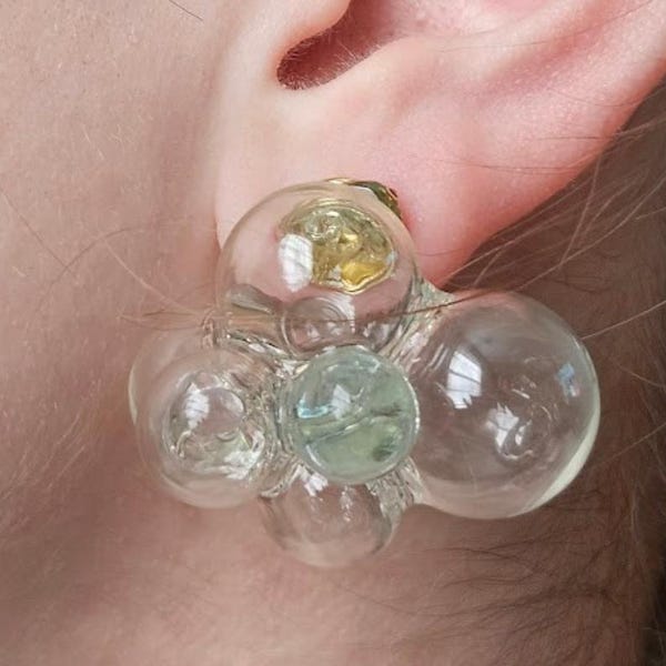 Glass Bubble Statement Studs (Otis) | Everyday and Special Occasion | Glass and Resin | Handmade Earring |
