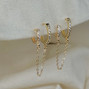 Double Pave Hoops| Everyday and Special Occasion | Gold, 18k Gold Plated Chain| Handmade Earring