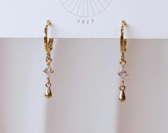 Tiny Crystal Drop Hoops| Everyday and Special Occasion | 18k Gold Plated | Handmade Earring