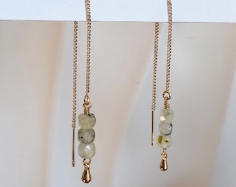 Prehnite Threader Green Gold Chain Minimalist Dainty Drop