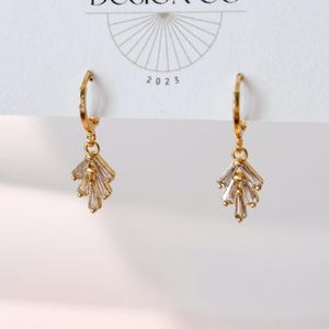 Tiny Crystal Fan Dangle Huggies| Everyday and Special Occasion | Gold Plated