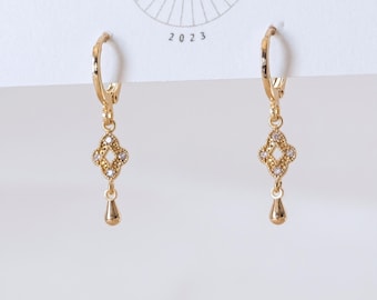 Quatrefoil Drop Hoops| Everyday and Special Occasion | 18k Gold Plated | Handmade Earring