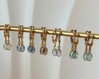 Sweet Oval Stone Drop Dangle Earring, 18k Gold Plated