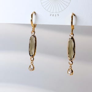 Sweet Smokey Olive Dangle Hoops| Everyday and Special Occasion | Gold, 18k Gold Plated Chain| Handmade Earring