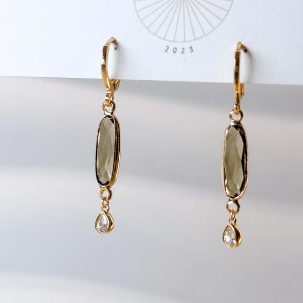 Sweet Smokey Olive Dangle Hoops| Everyday and Special Occasion | Gold, 18k Gold Plated Chain| Handmade Earring