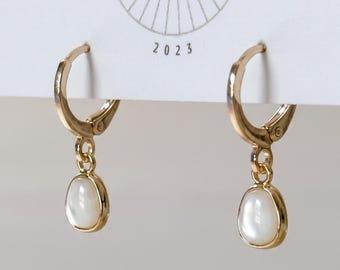 Mother of Pearl Dangle Huggies| Everyday and Special Occasion | Gold Plated