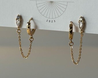 Crystal Duo w/ Hoop | Everyday and Special Occasion | Gold, 18k Gold Plated Chain| Handmade Earring