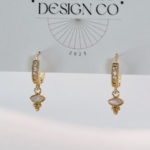 Opal Charm Pave Huggies| Everyday and Special Occasion | Gold Plated