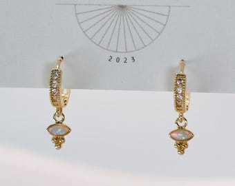 Opal Charm Pave Huggies| Everyday and Special Occasion | Gold Plated