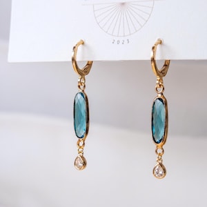 Sweet Teal Dangle Hoops| Everyday and Special Occasion | Gold Plated| Handmade Earring