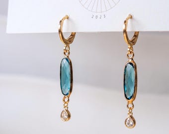 Sweet Teal Dangle Hoops| Everyday and Special Occasion | Gold Plated| Handmade Earring