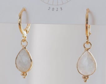 White Stone Drop Dangle Earring, 18k Gold Plated