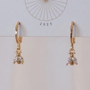 Tiniest Ladybug Dangle Huggies| Everyday and Special Occasion | Gold Plated