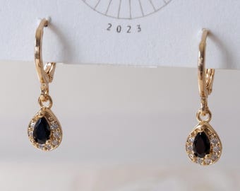 Onyx Dangle Huggies| Everyday and Special Occasion | Gold Plated