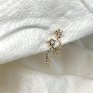 Tiny Stars Gold Chain Loop| Everyday and Special Occasion | Gold, 18k Gold Plated Chain| Handmade Earring