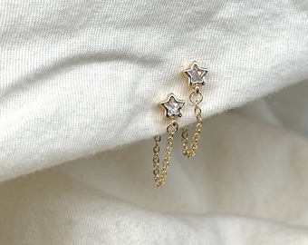 Tiny Stars Gold Chain Loop| Everyday and Special Occasion | Gold, 18k Gold Plated Chain| Handmade Earring