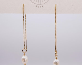 Gold Plated Sterling Silver Freshwater Pearl Threaders | Everyday and Special Occasion | Handmade Earring