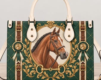 Horse Purse Equestrian Handbag, Green Horse Lover Bag, Equestrian Gift for Women, Horse Riding Purse, Elegant Western Shoulder Bag