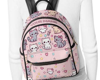 Mochila personalizada de gato kawaii: bolso de mano de piel sintética con forma de gatito