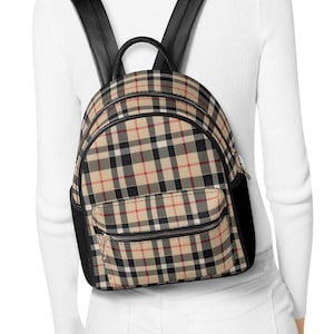 Mini mochila de piel sintética a cuadros: elegante bolso de viaje (28 cm de alto x 25 cm de ancho x 12,7 cm de profundidad)