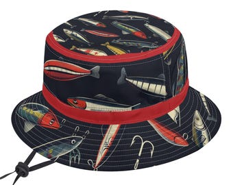 fish lure boonie hat Aftco Cast Printed Air Force OG Camo Shield eyes and stay cool with the Marlin Lures Lifeguard straw hat Fishing Lure Print Bucket Hat: