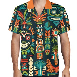Mens Tiki Mask Hawaiian Shirt: All Over Print Cruise Apparel