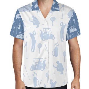 Golf Hawaiian Shirt: Men&#39;s All Over Print Golfers, Blue & White