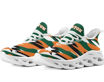 Men's Hurricane Sneakers, Green and Orange Star Camo, Miami Football Fan