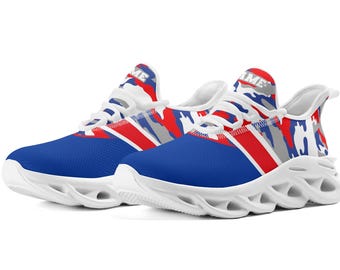 Zapatillas deportivas de camuflaje patriótico para hombre, rojas, blancas y azules.