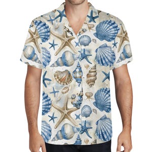 メンズ シーシェル ハワイアンシャツ：半袖 ビーチ クルーズ アパレル