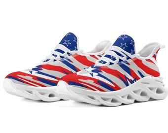 Rot, Weiß und Blau Tennisschuhe, Militärische Themenschuhe, Stars and Stripes Schuhe, Custom Design Sneakers, Americana