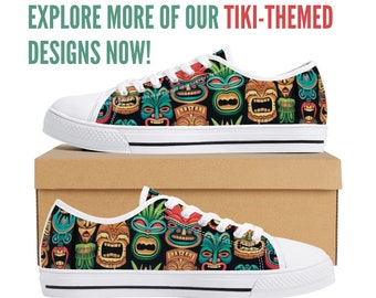 Women's Tiki Mask Sneakers: Tropical Floral Print Canvas Shoes