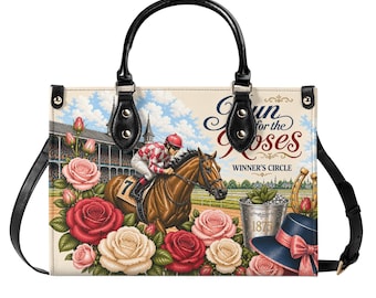 Kentucky Derby Jockey Floral Handbag, Equestrian Horse Racing Tote