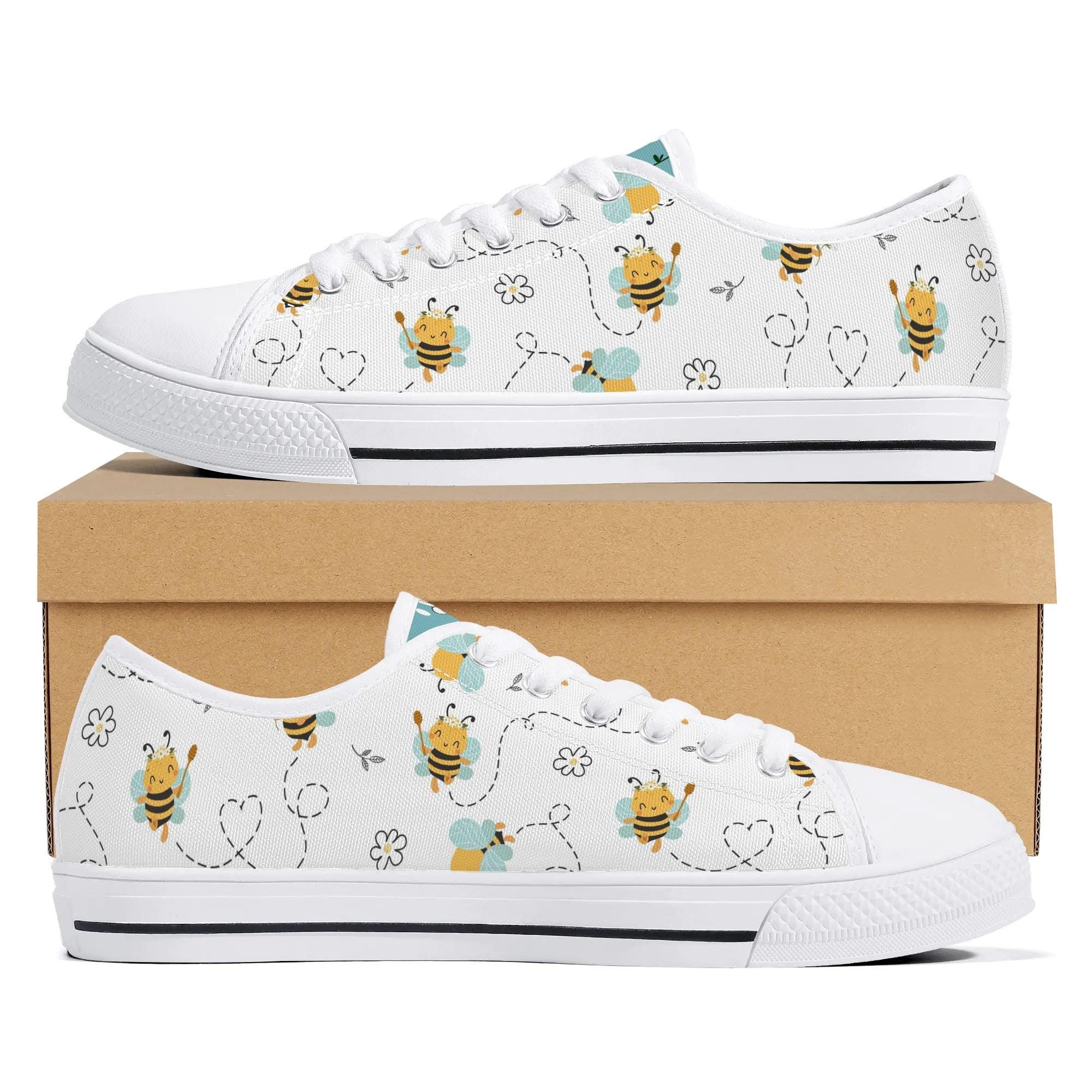 Women's Bumble Bee Canvas Shoes: Honey Bee Print Low Tops