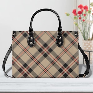 Faux Leather Plaid Satchel, Tartan Check Handbag