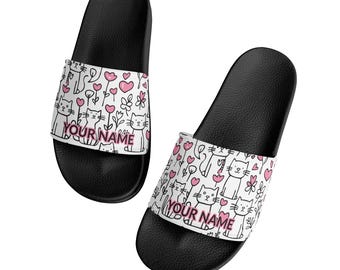 Personalized Kitty Cat Slides: Girls' Beach & Pool Slippers