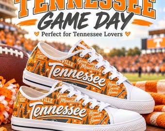 Tennessee Sneakers in Orange and White, Tennessee Pride Low Top Canvas Shoes, Game Day Sneakers, Tennessee Lover Gift, Volunteer State Shoes