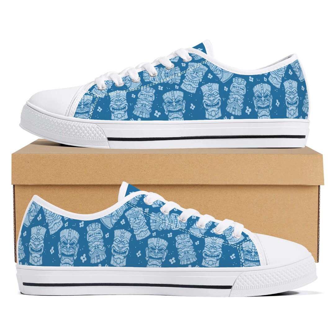 Blue Tiki Mask Canvas Sneakers: Polynesian Print Low Top Shoes - Etsy
