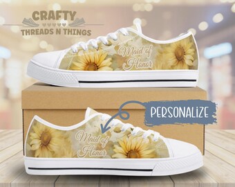 Sunflower Print Canvas Sneakers: Women&#39;s Low Top Floral Shoes