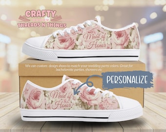 Floral Peony Bridal Sneakers: Pink Wedding Party Canvas Shoes