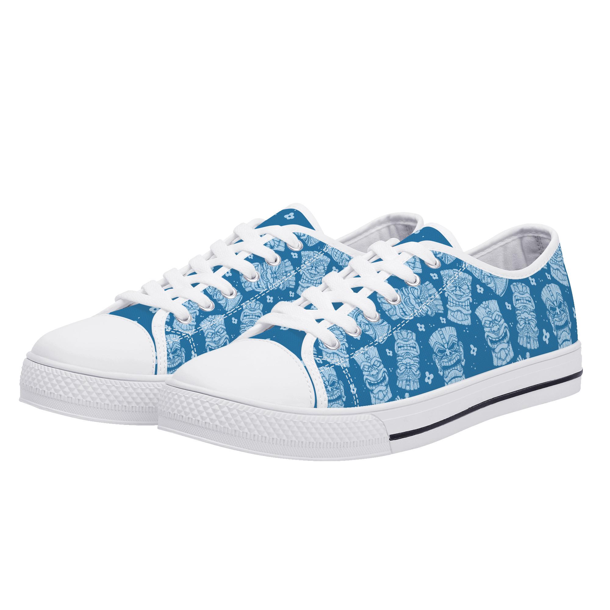 Blue Tiki Mask Canvas Sneakers: Polynesian Print Low Top Shoes - Etsy