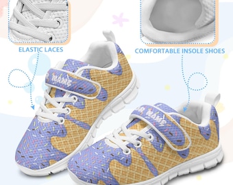 Personalized Kids Hook and Loop Fastened Sneakers: Purple Ice Cream Cone Sprinkle Shoes