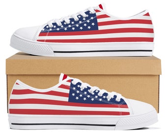 Zapatillas con la bandera patriótica de EE. UU.: zapatos con estrellas y rayas rojas, blancas y azules
